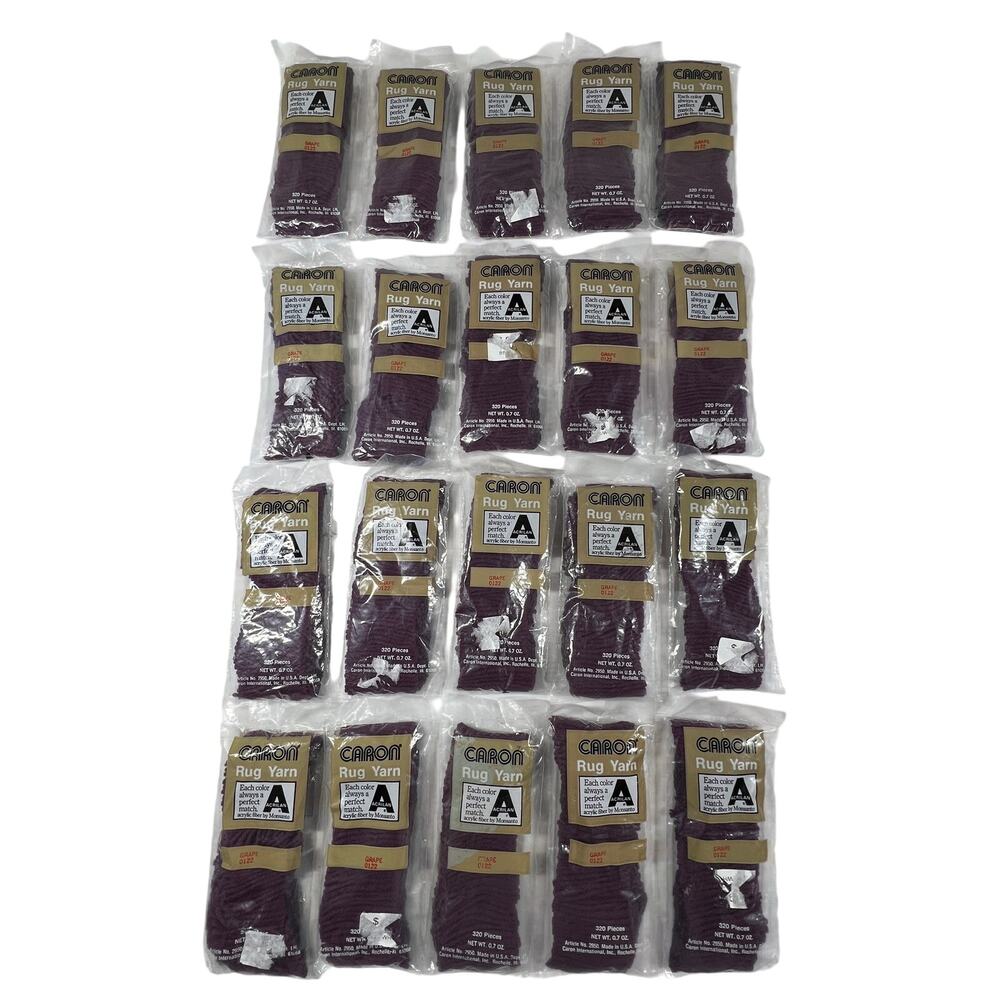 CARON Vintage Rug Yarn Lot 20 Grape 0122 Acrilan Latch Hook 320 Pieces Sealed
